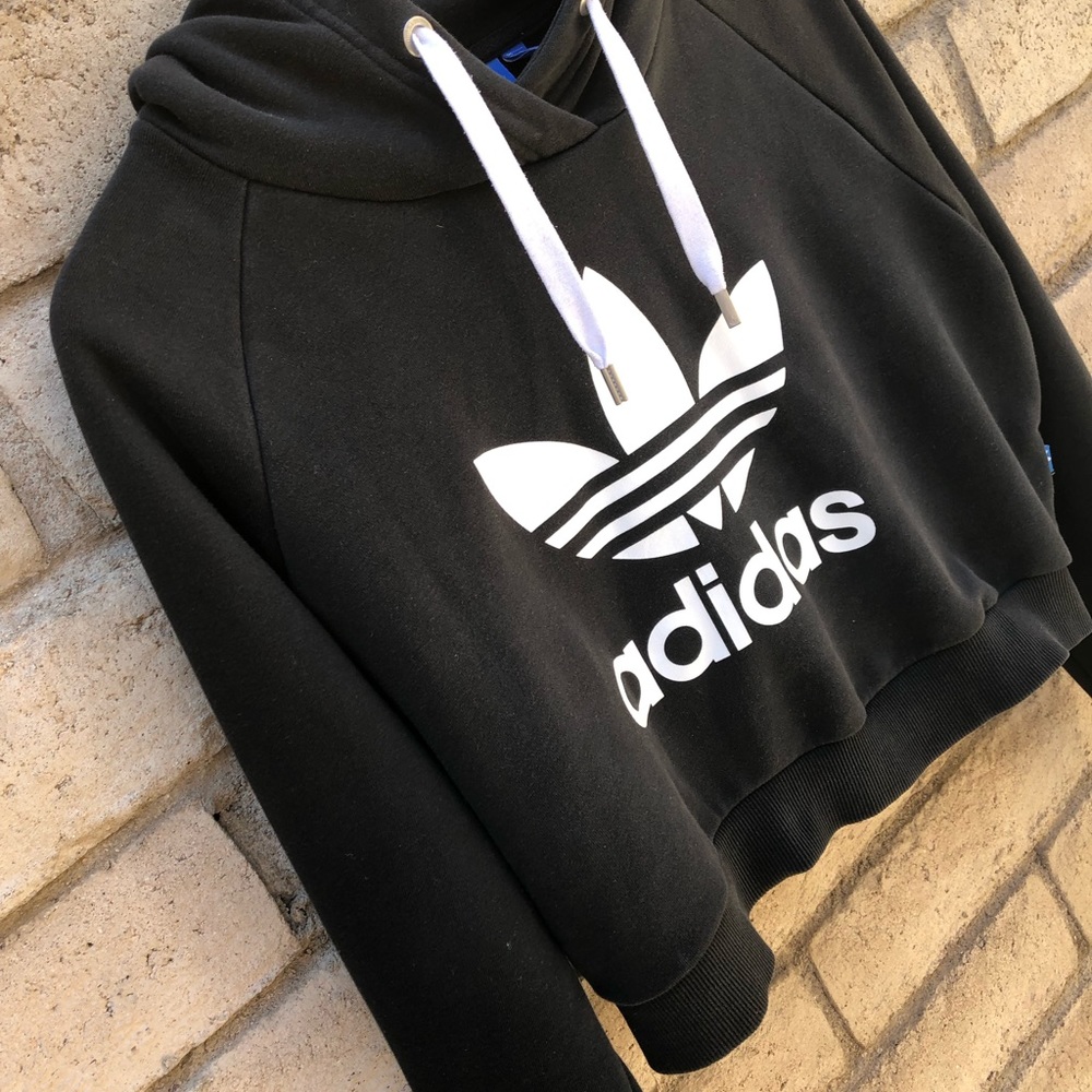 Adidas hoodie crop sweatshirt spell out graphic - Picture 2 of 7